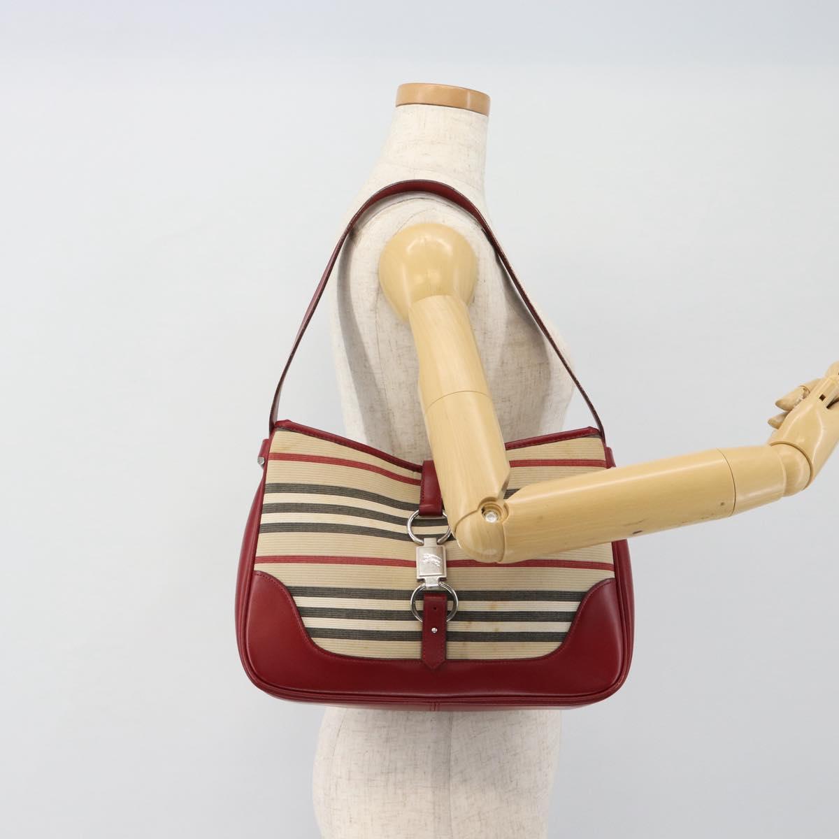 BURBERRY Blue Label Shoulder Bag Canvas Beige Silver Auth 181126