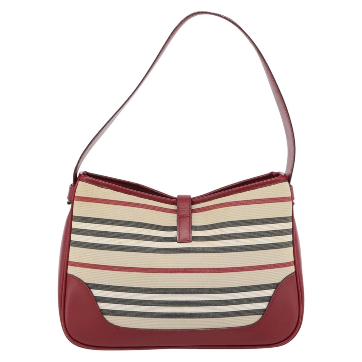 BURBERRY Blue Label Shoulder Bag Canvas Beige Silver Auth 181126