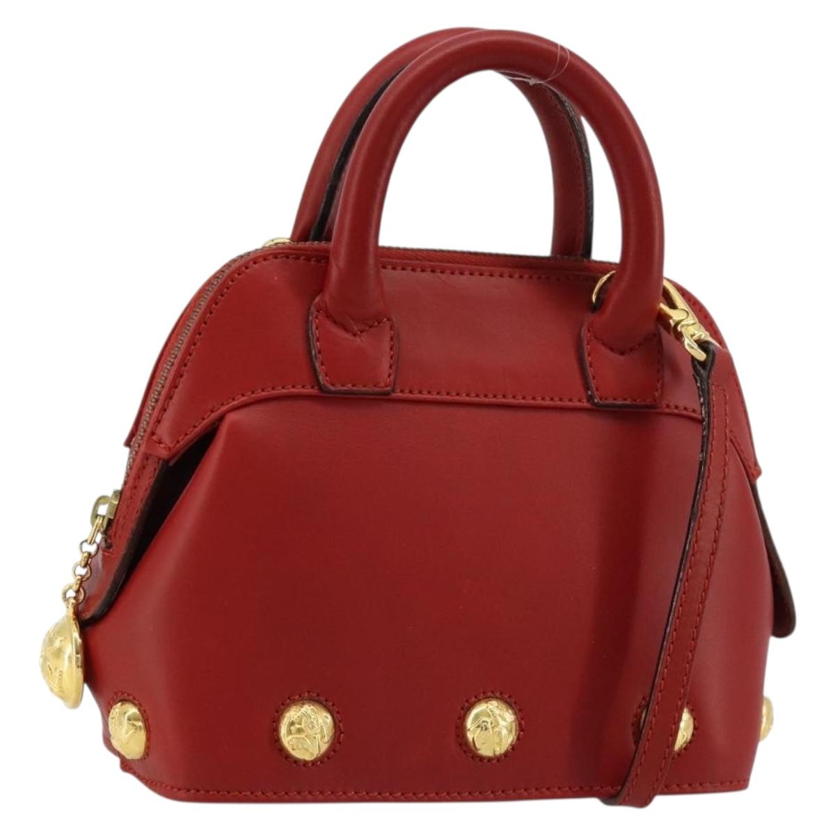 Salvatore Ferragamo Hand Bag Leather 2way Gold Red Auth 181127A