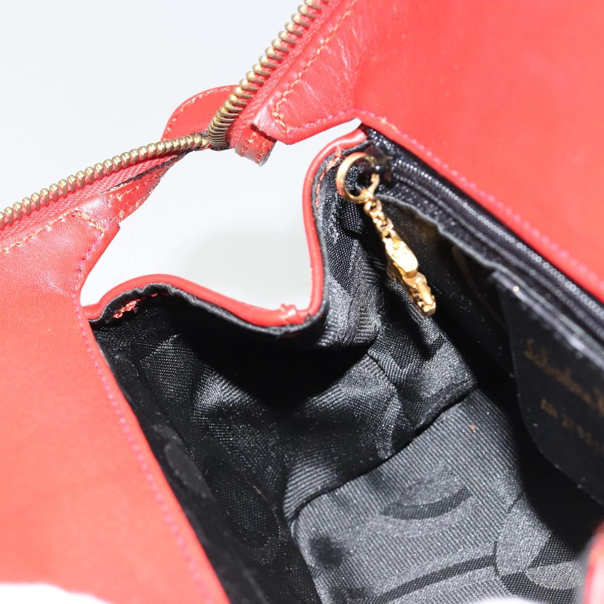 Salvatore Ferragamo Hand Bag Leather 2way Gold Red Auth 181127A