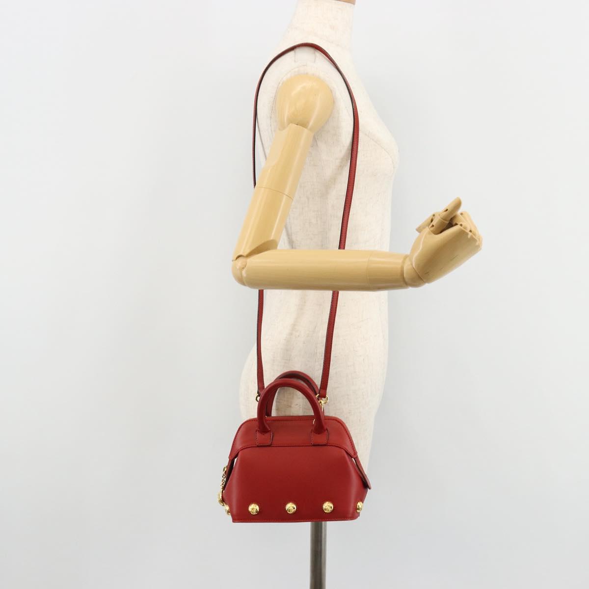 Salvatore Ferragamo Hand Bag Leather 2way Gold Red Auth 181127A