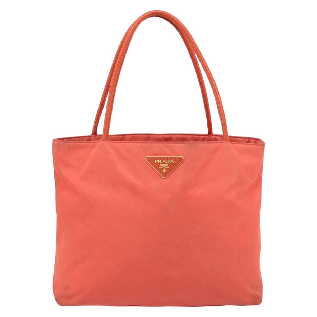 PRADA Tote Bag Nylon Orange Gold Auth 181129