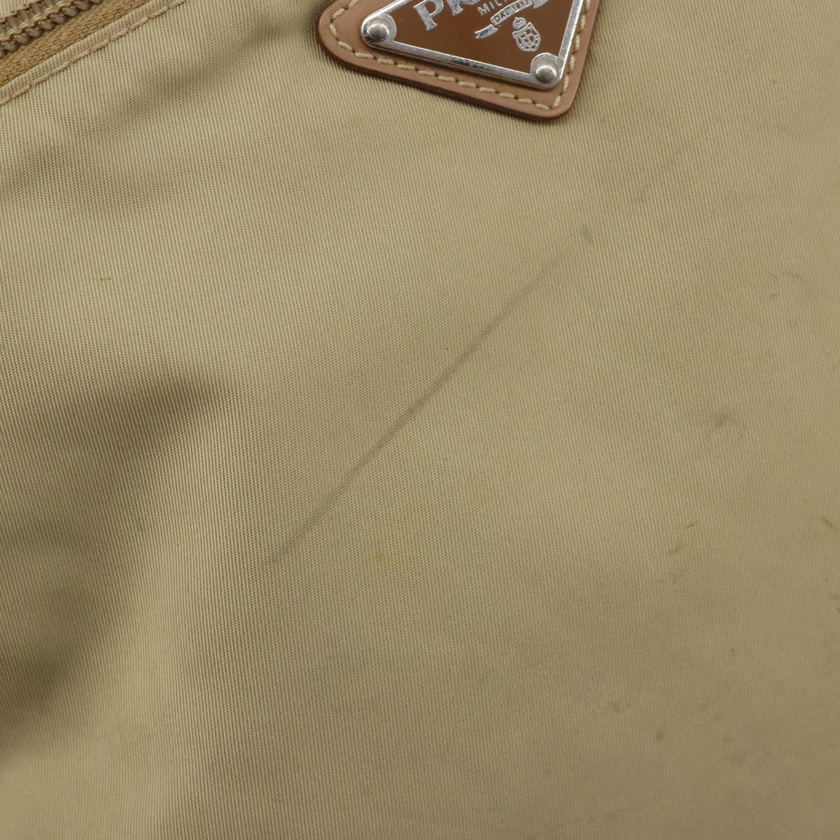 PRADA Shoulder Bag Nylon Beige Silver Auth 181130