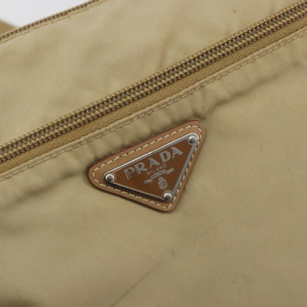PRADA Shoulder Bag Nylon Beige Silver Auth 181130