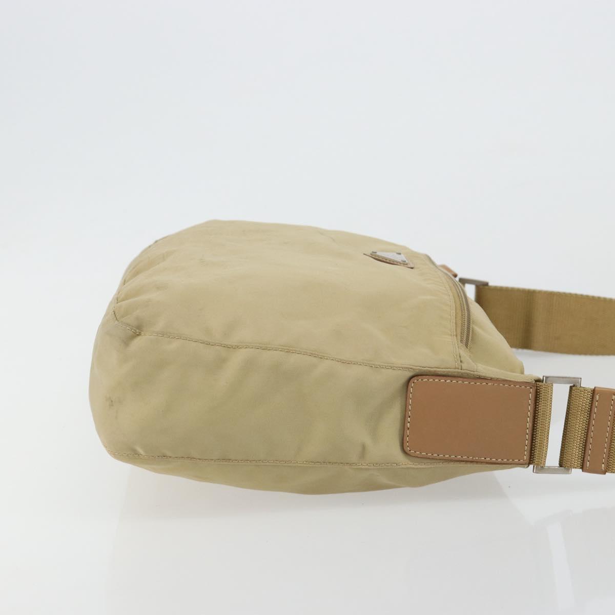PRADA Shoulder Bag Nylon Beige Silver Auth 181130