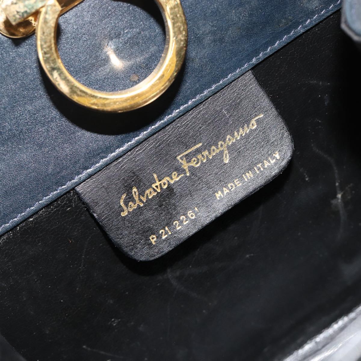 Salvatore Ferragamo Gancini Chain Shoulder Bag Leather Navy Gold Auth 181133