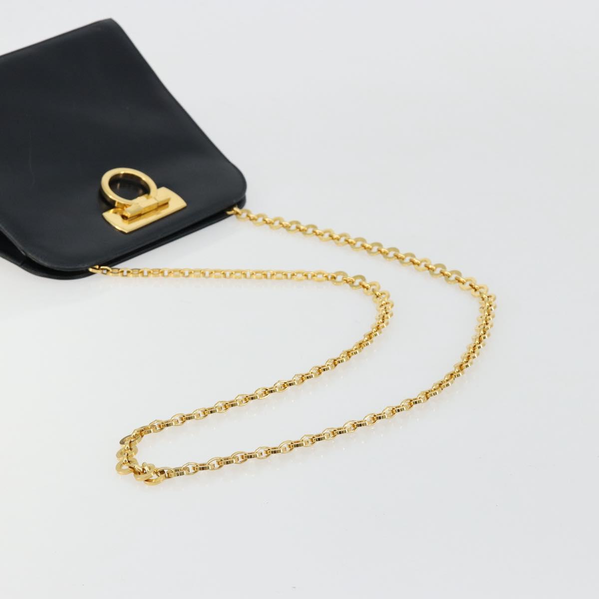Salvatore Ferragamo Gancini Chain Shoulder Bag Leather Navy Gold Auth 181133