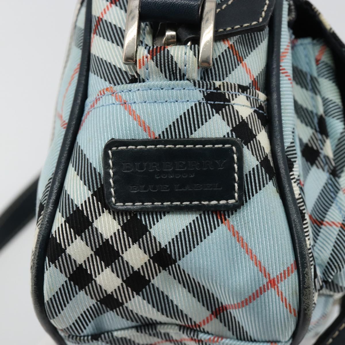 BURBERRY Nova Check Blue Label Shoulder Bag Nylon Light Blue Silver Auth 181134