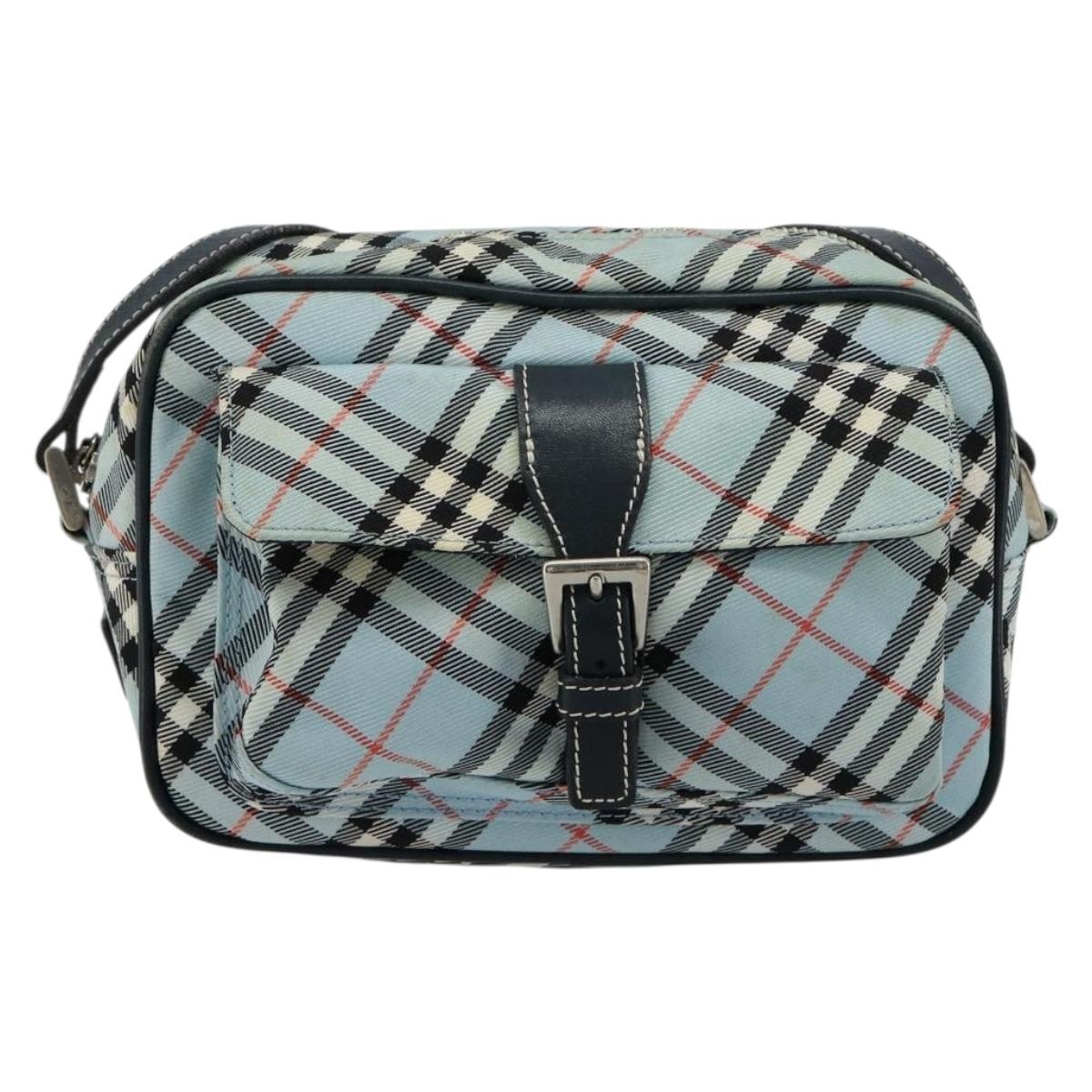 BURBERRY Nova Check Blue Label Shoulder Bag Nylon Light Blue Silver Auth 181134