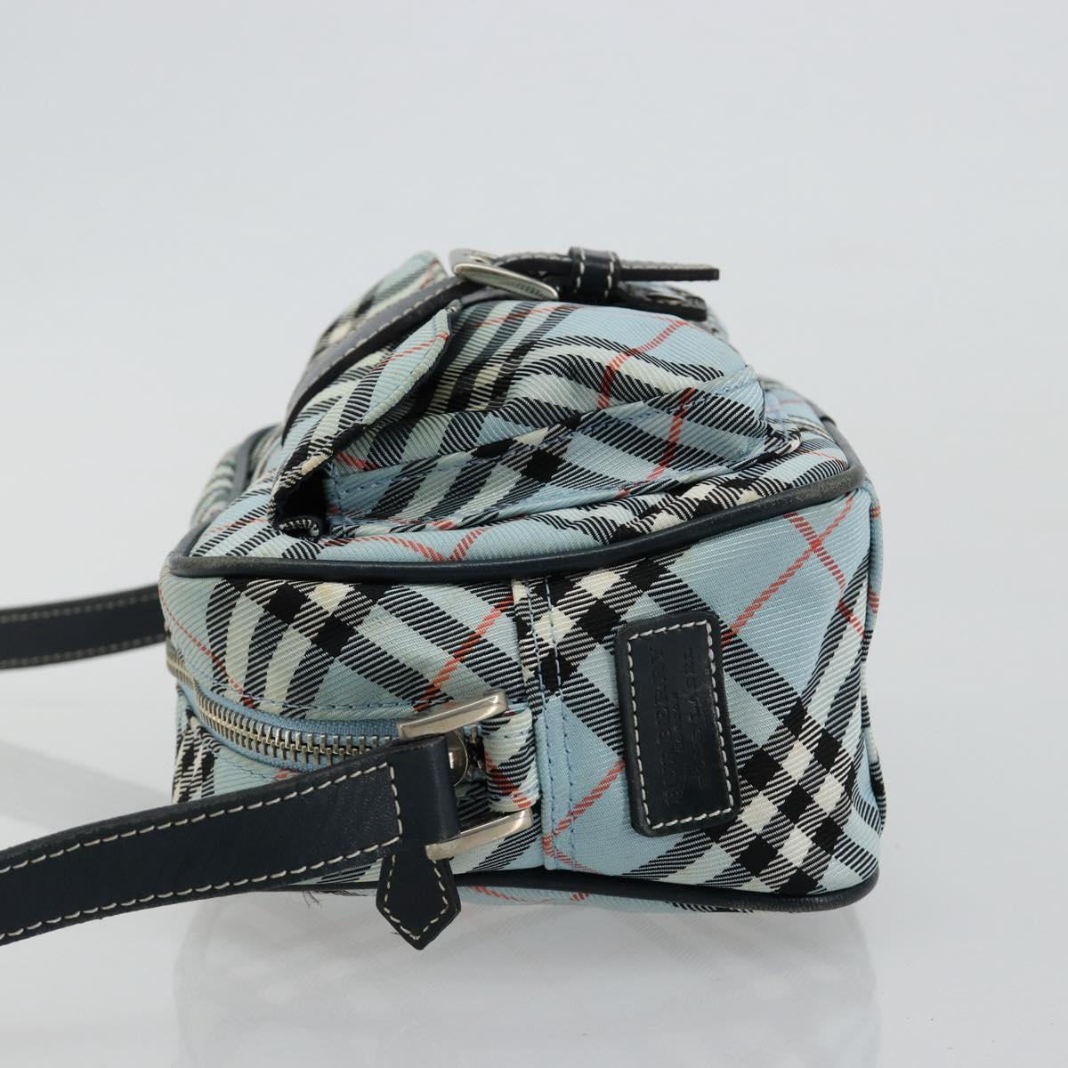 BURBERRY Nova Check Blue Label Shoulder Bag Nylon Light Blue Silver Auth 181134