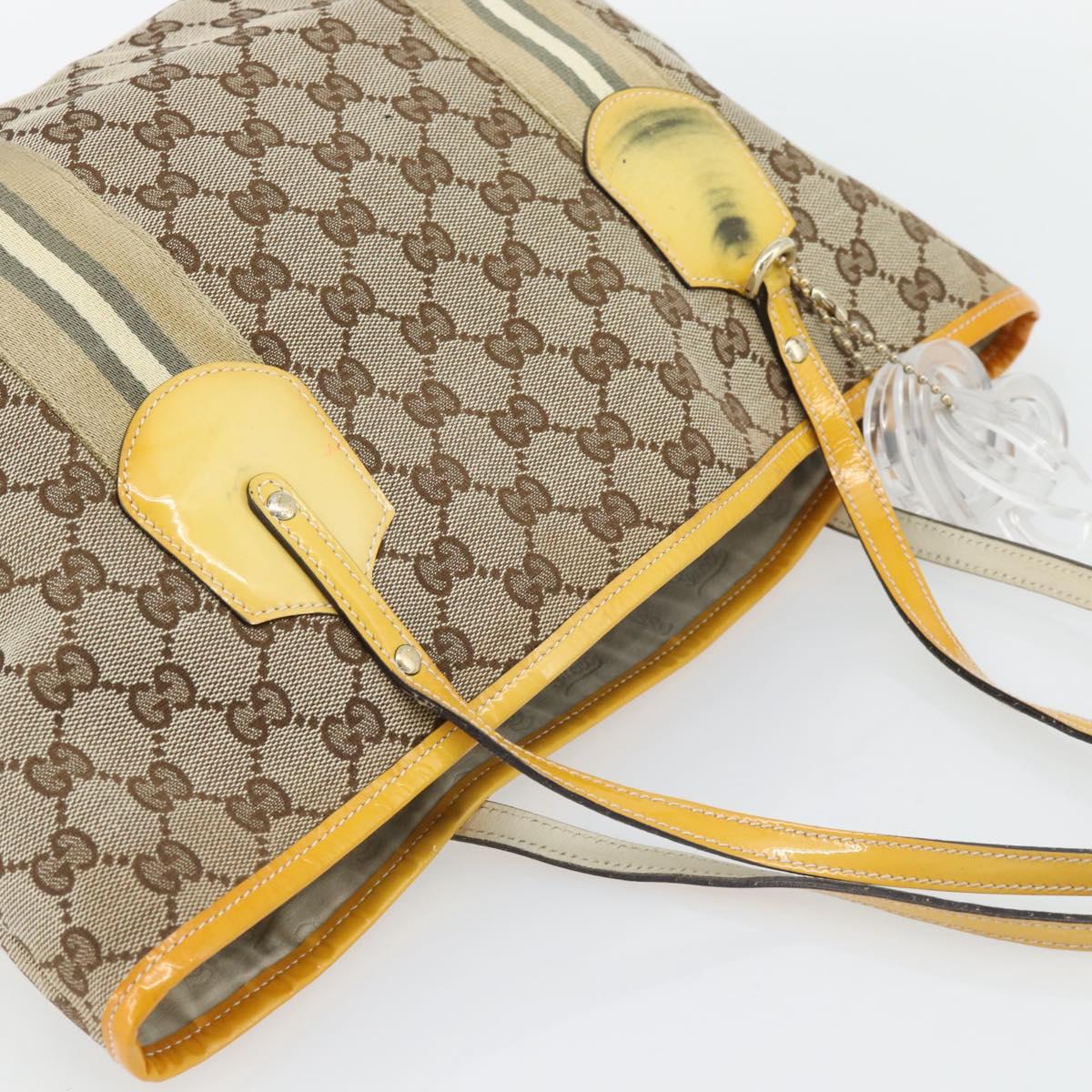 GUCCI GG Canvas Sherry Line Tote Bag Beige Gold 211971 Auth 181137