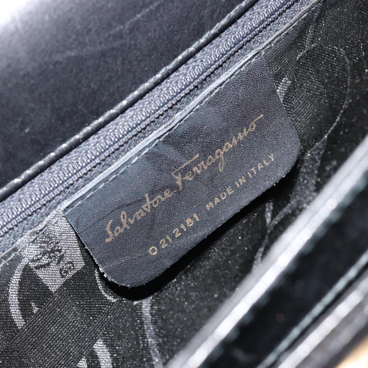 Salvatore Ferragamo Gancini Hand Bag Leather Black Gold Auth 181150