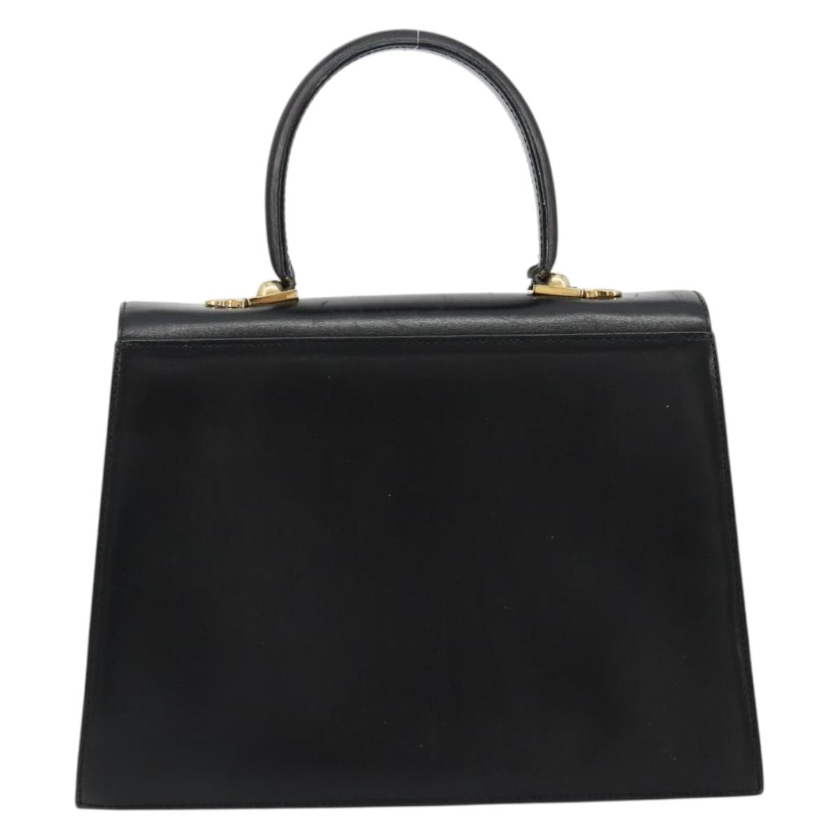Salvatore Ferragamo Gancini Hand Bag Leather Black Gold Auth 181150