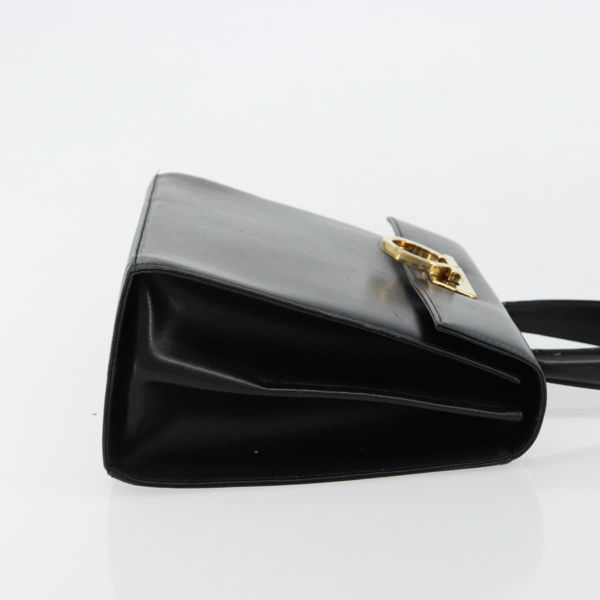 Salvatore Ferragamo Gancini Hand Bag Leather Black Gold Auth 181150
