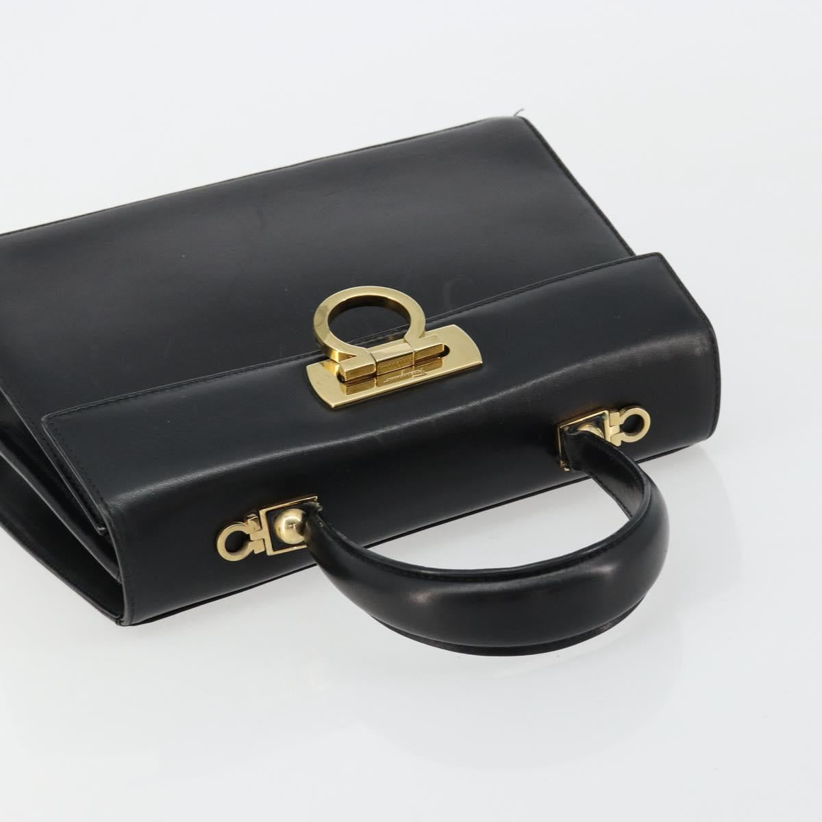 Salvatore Ferragamo Gancini Hand Bag Leather Black Gold Auth 181150
