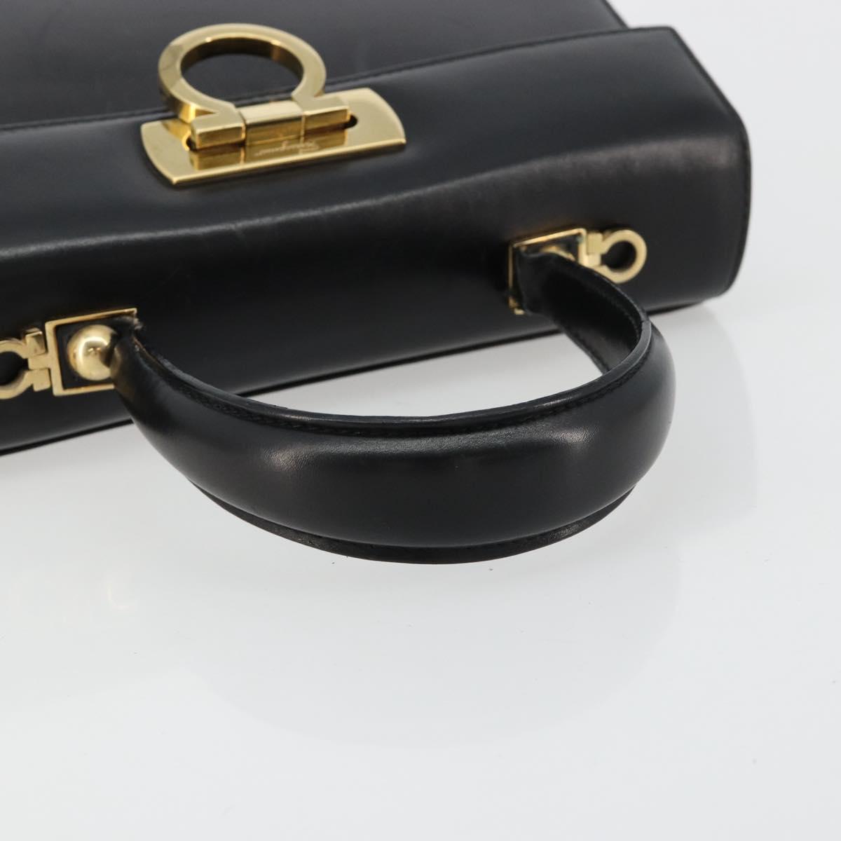 Salvatore Ferragamo Gancini Hand Bag Leather Black Gold Auth 181150