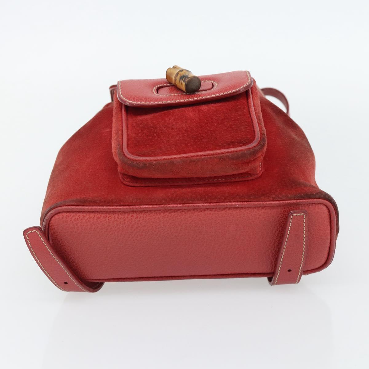 GUCCI Bamboo Backpack Suede Red Gold 003 2058 0030 Auth 181155