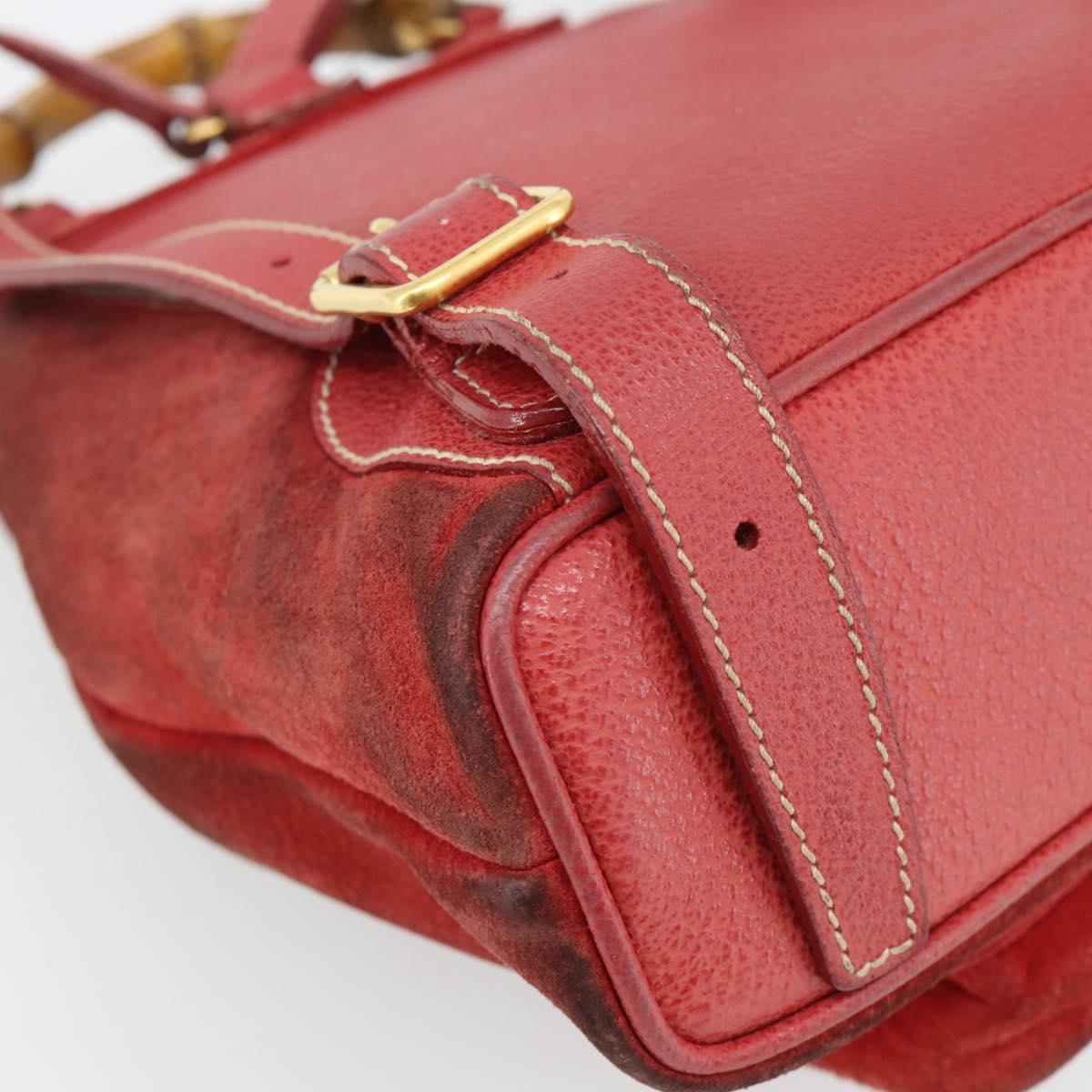 GUCCI Bamboo Backpack Suede Red Gold 003 2058 0030 Auth 181155