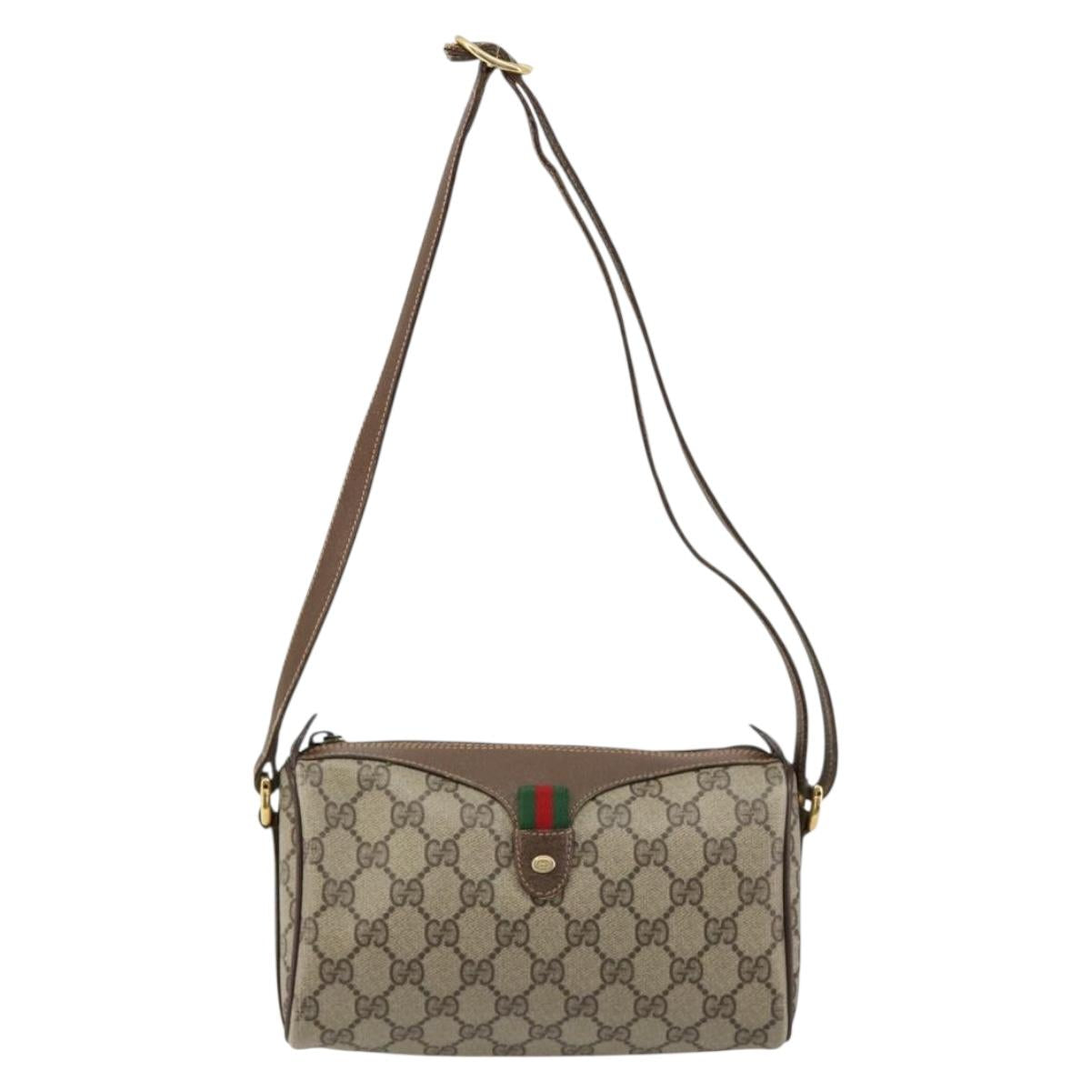 GUCCI GG Supreme Web Sherry Line Bag PVC Beige Gold 89 02 018 Auth 181156