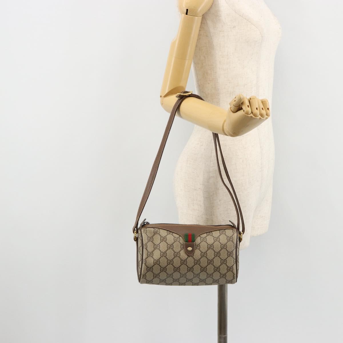 GUCCI GG Supreme Web Sherry Line Bag PVC Beige Gold 89 02 018 Auth 181156