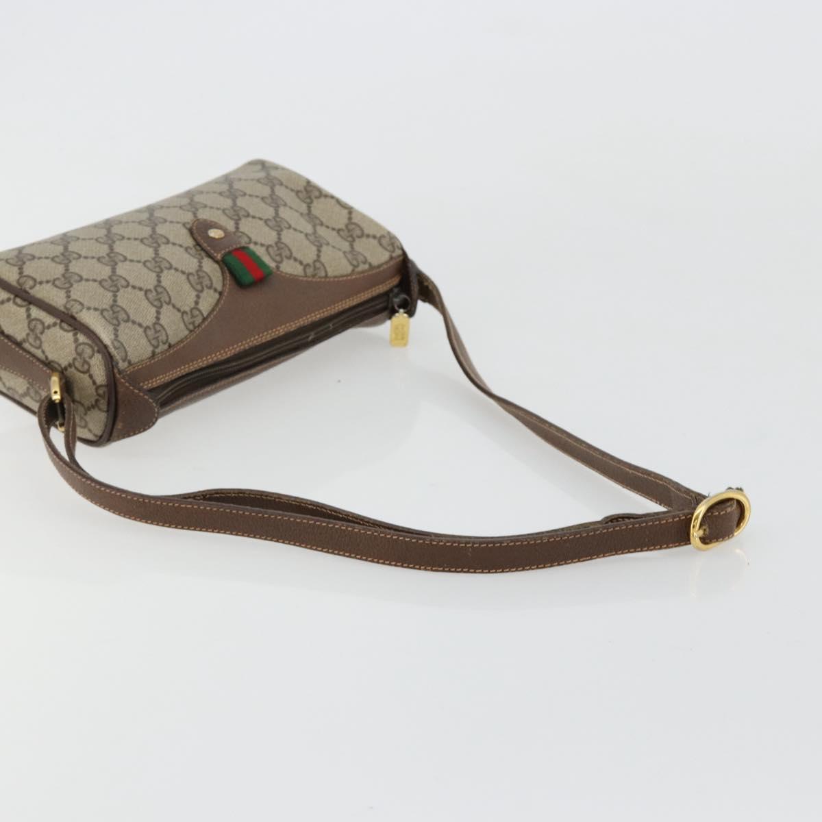 GUCCI GG Supreme Web Sherry Line Bag PVC Beige Gold 89 02 018 Auth 181156