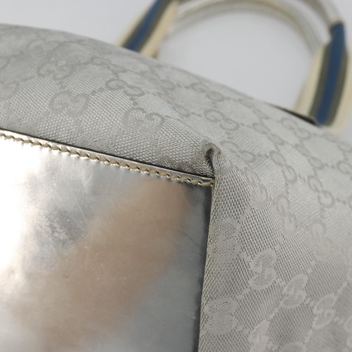 GUCCI GG Canvas Sherry Line Hand Bag Silver Gray 131228 Auth 181162