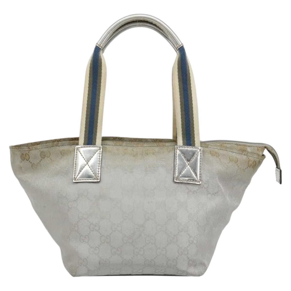 GUCCI GG Canvas Sherry Line Hand Bag Silver Gray 131228 Auth 181162