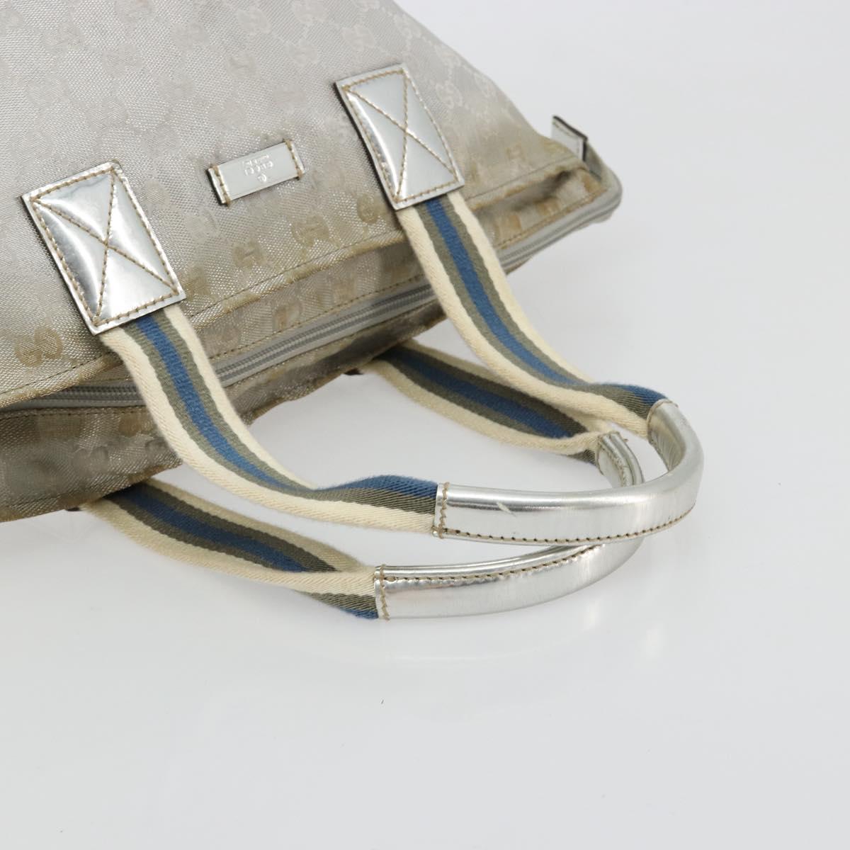 GUCCI GG Canvas Sherry Line Hand Bag Silver Gray 131228 Auth 181162