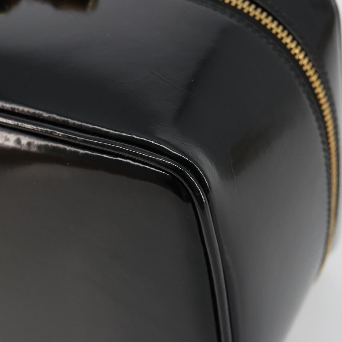 GUCCI Bamboo Vanity Hand Bag Patent leather Black Gold Auth 181163