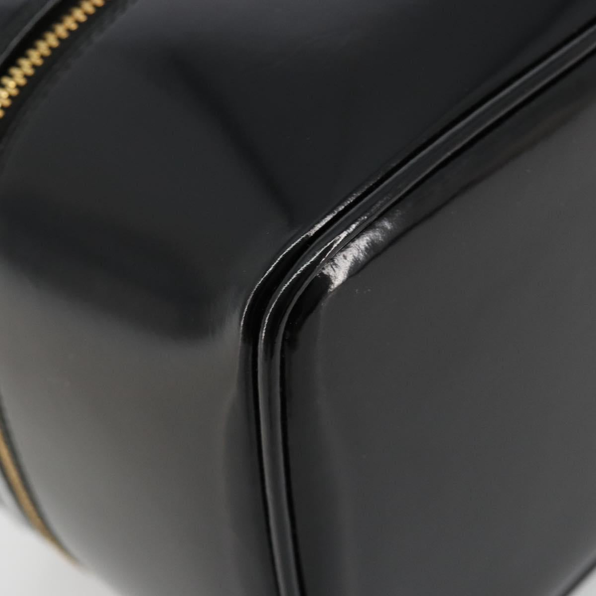 GUCCI Bamboo Vanity Hand Bag Patent leather Black Gold Auth 181163