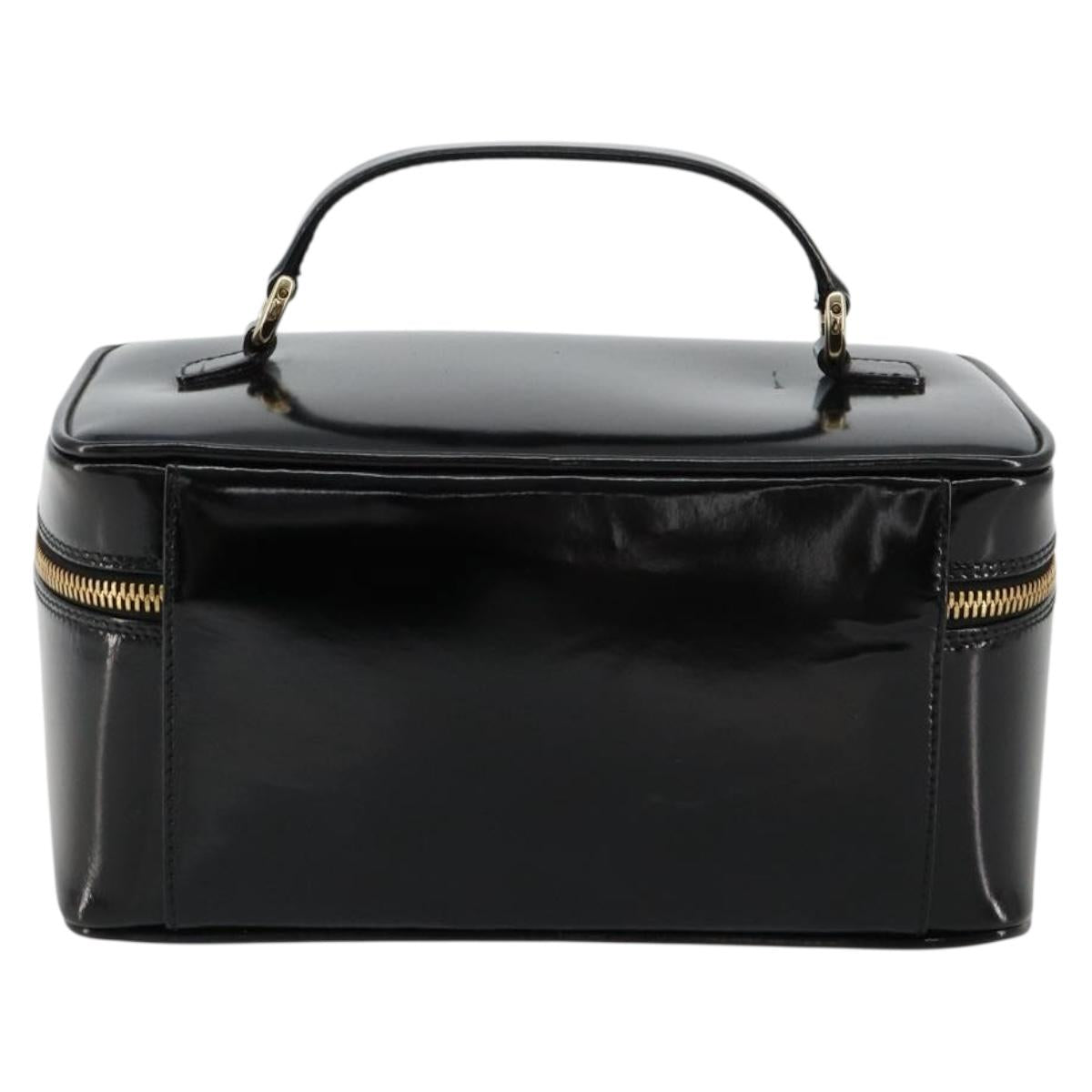 GUCCI Bamboo Vanity Hand Bag Patent leather Black Gold Auth 181163