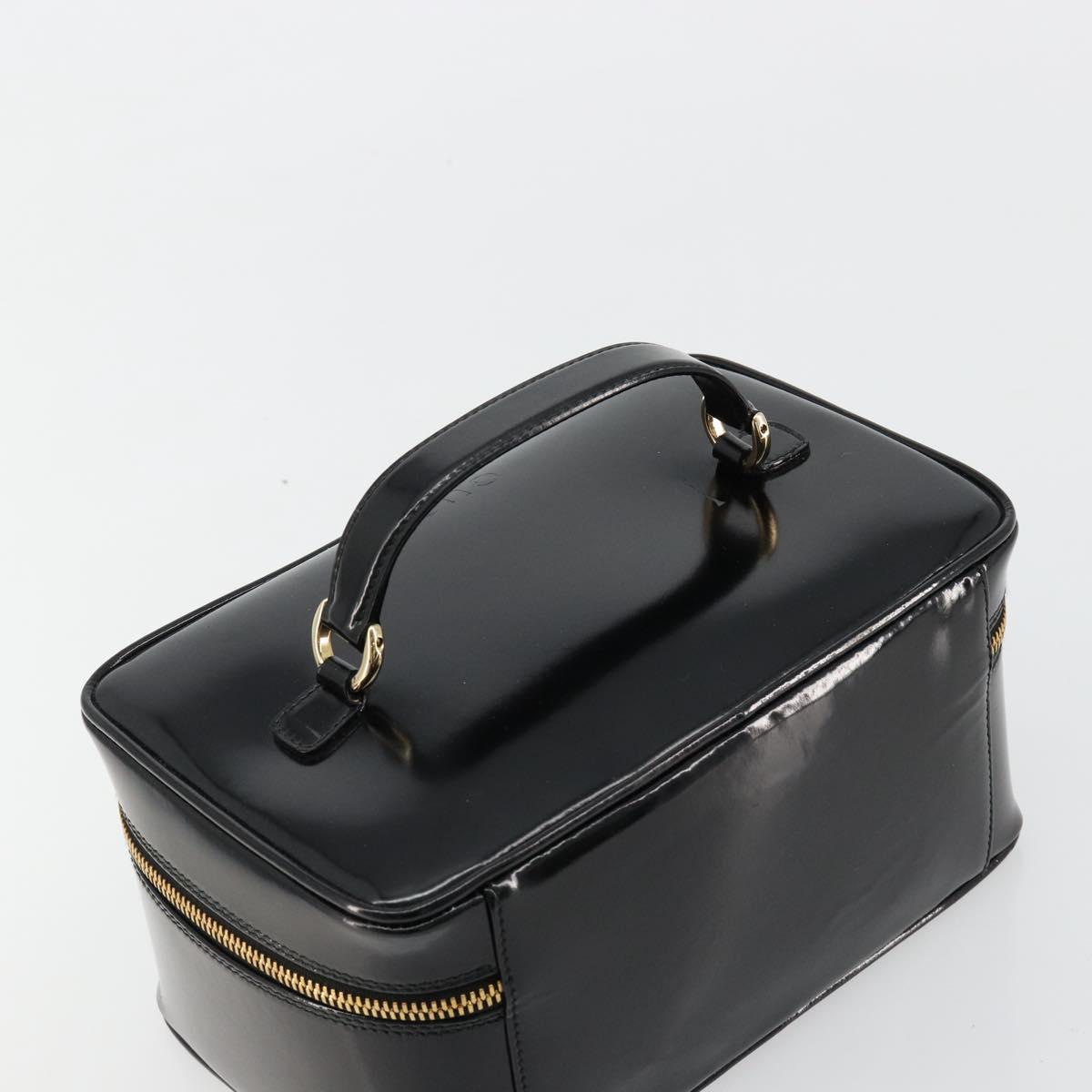 GUCCI Bamboo Vanity Hand Bag Patent leather Black Gold Auth 181163