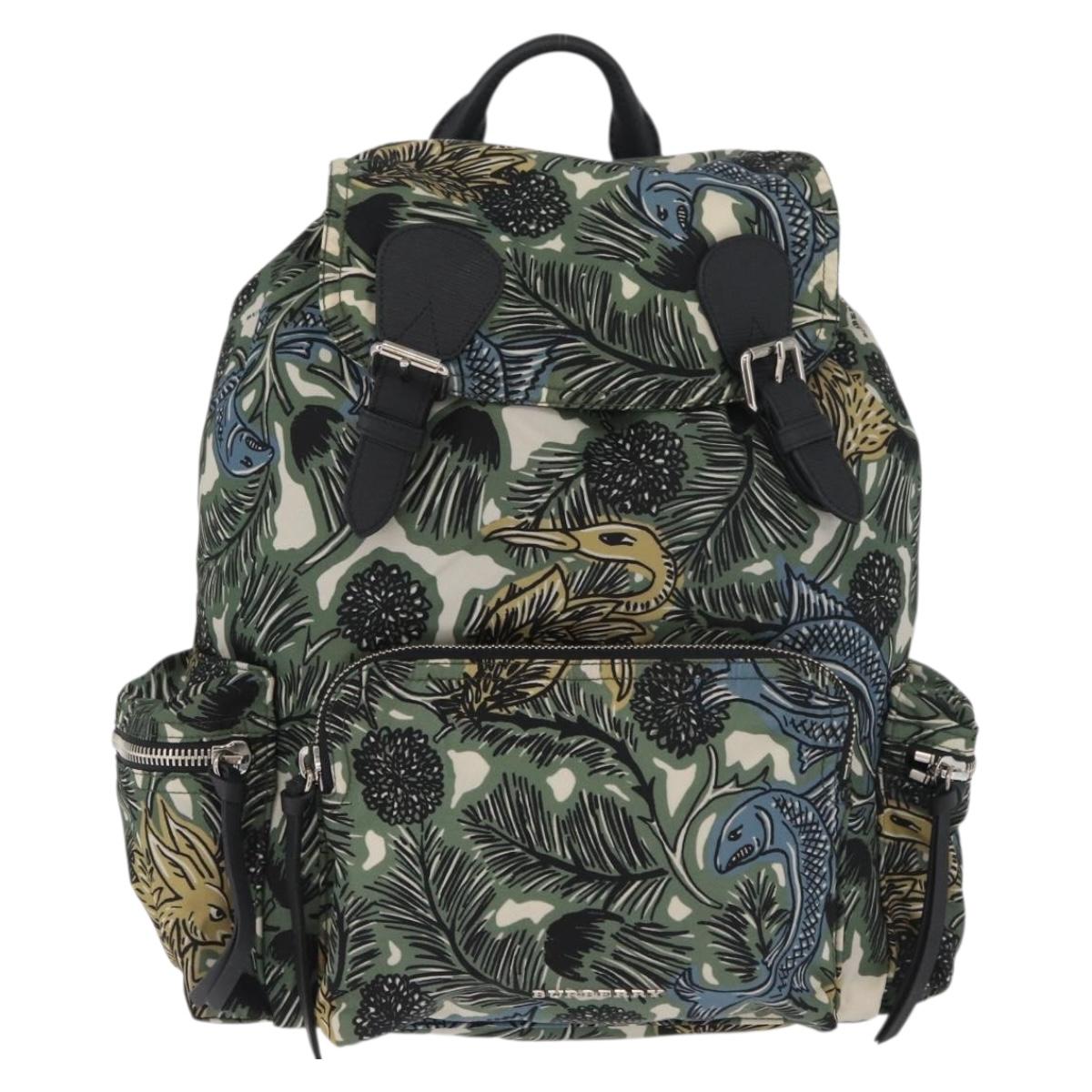 BURBERRY Backpack Nylon Green Silver Auth 181165A