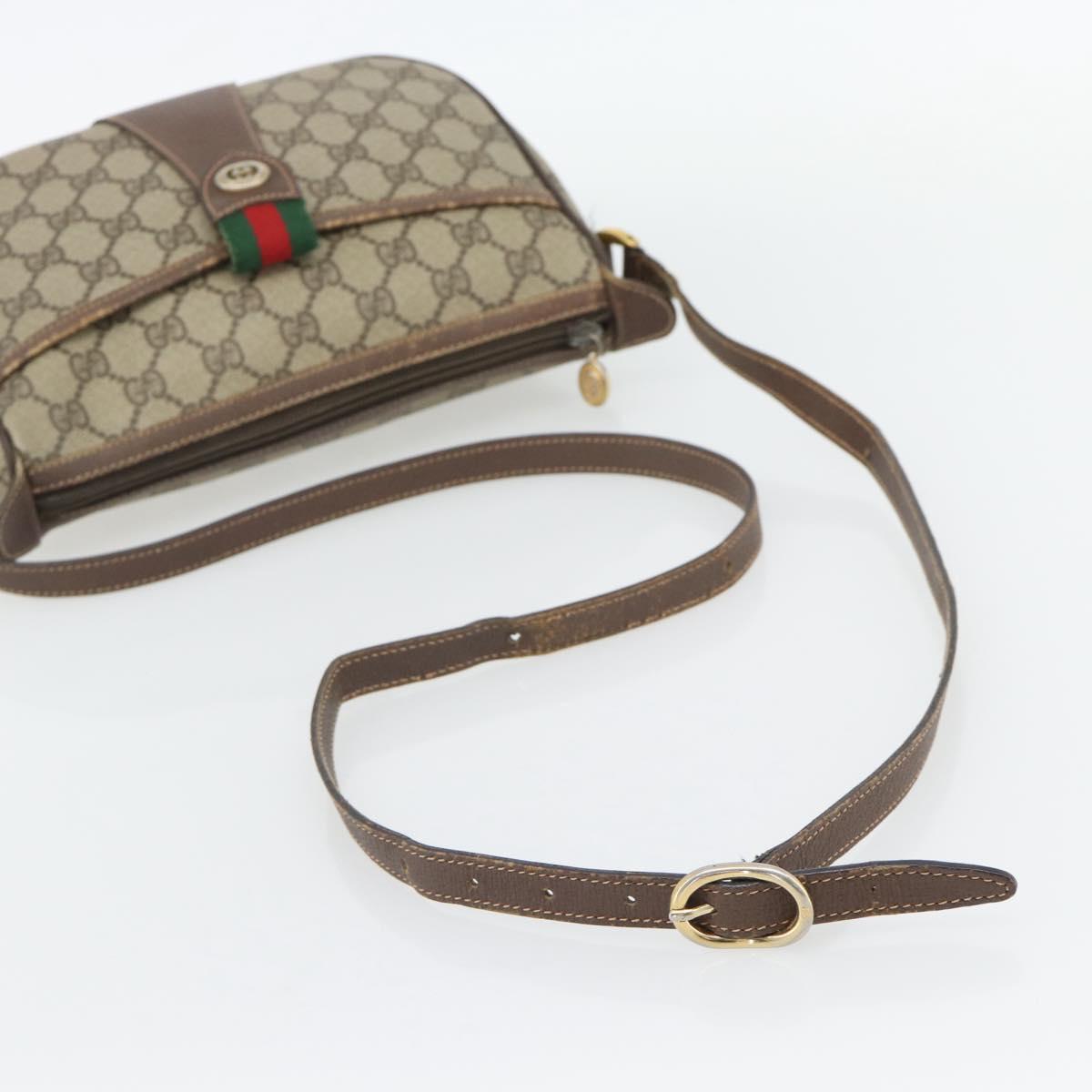 GUCCI GG Supreme Web Sherry Line Bag PVC Beige Gold 89 02 032 Auth 181166