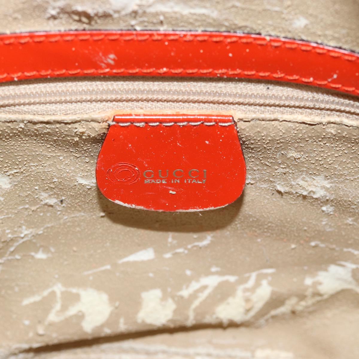 GUCCI Bamboo Shoulder Bag Patent leather Orange Silver Auth 181171