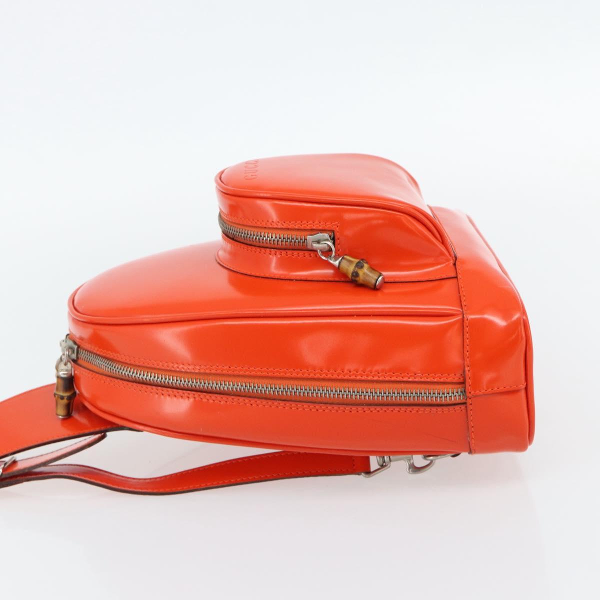 GUCCI Bamboo Shoulder Bag Patent leather Orange Silver Auth 181171