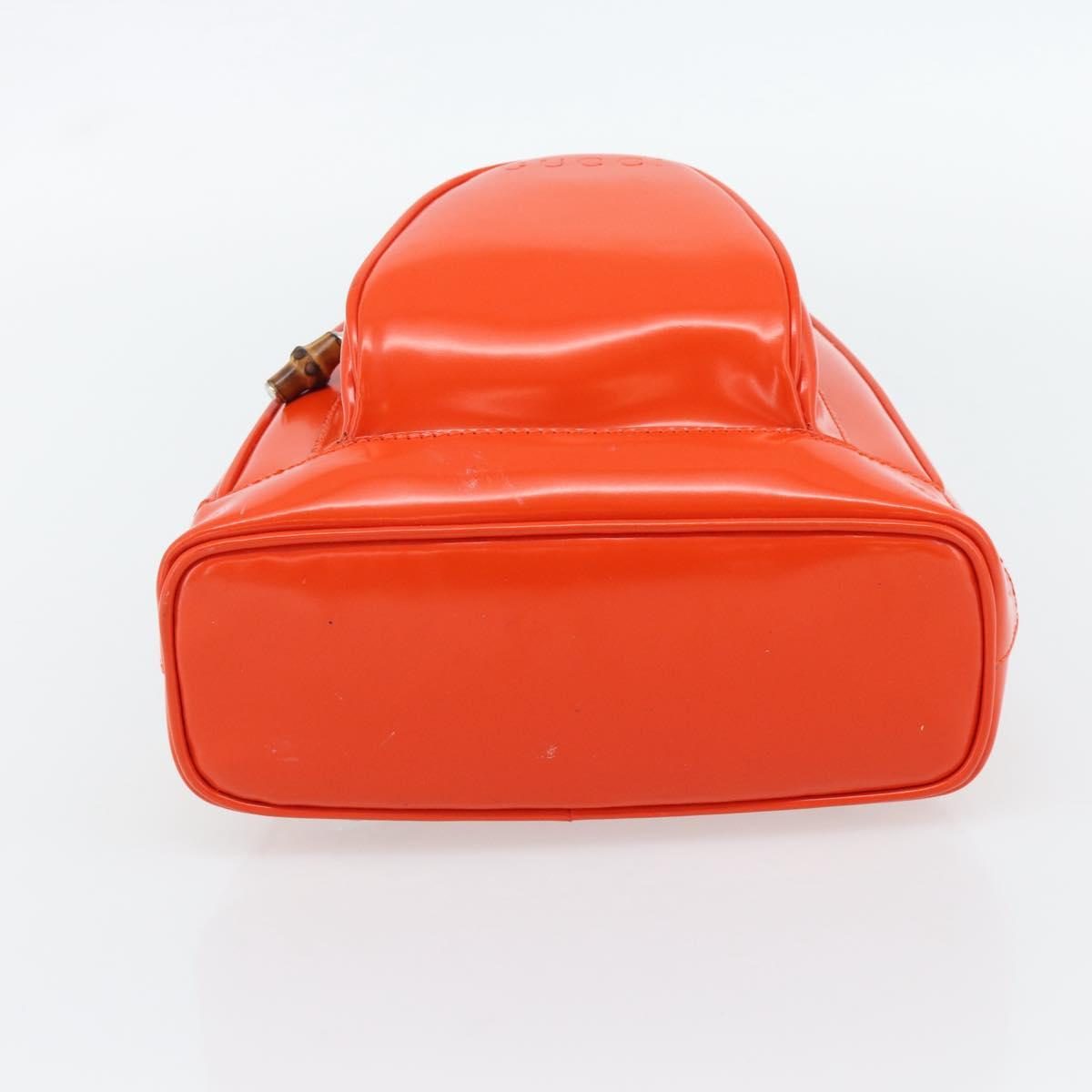 GUCCI Bamboo Shoulder Bag Patent leather Orange Silver Auth 181171