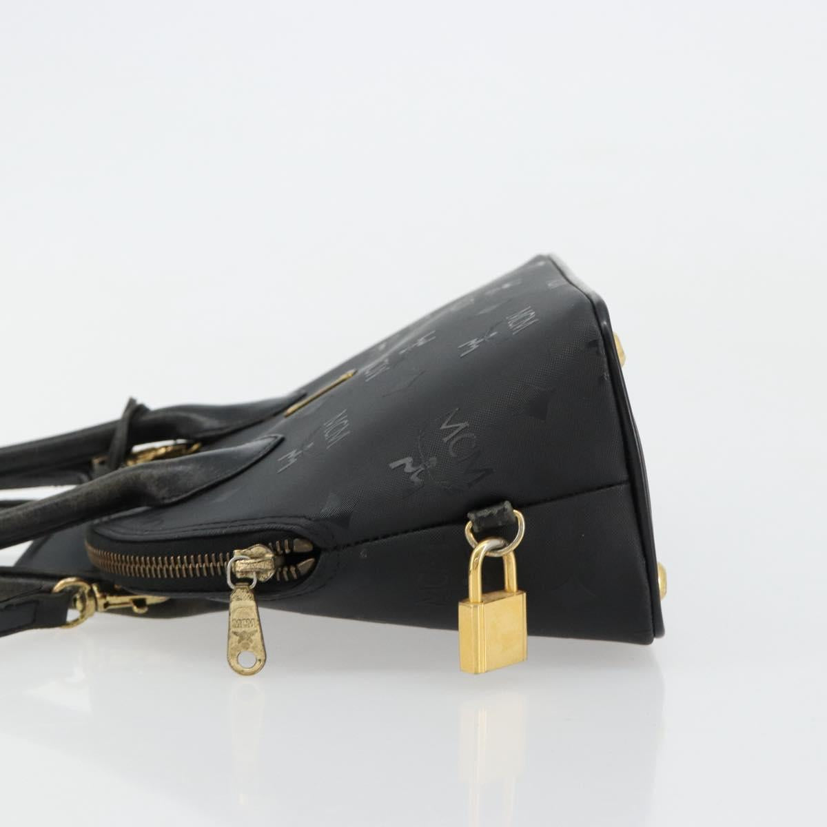 MCM Logogram Vicetos Hand Bag PVC 2way Black Gold Auth 181172