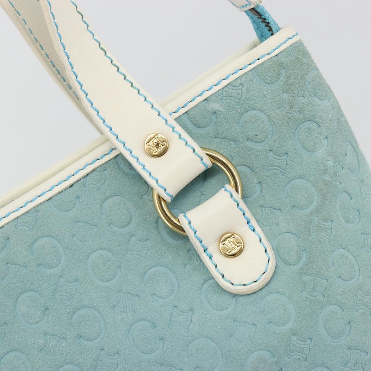 CELINE C Macadam Canvas Hand Bag Light Blue Gold Auth 181177