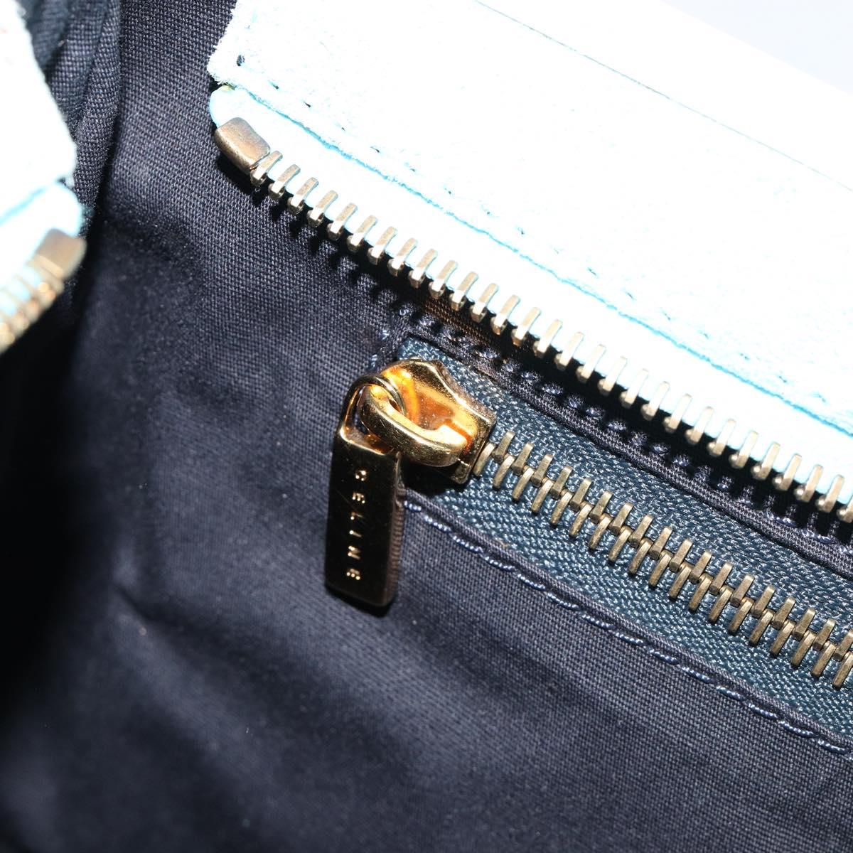CELINE C Macadam Canvas Hand Bag Light Blue Gold Auth 181177