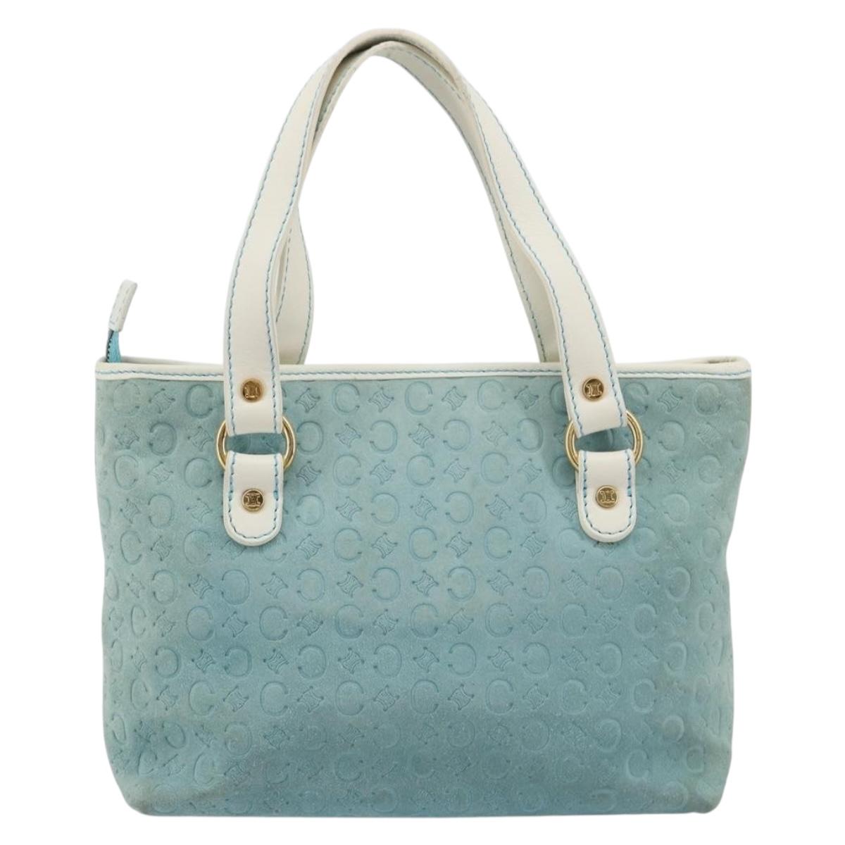 CELINE C Macadam Canvas Hand Bag Light Blue Gold Auth 181177