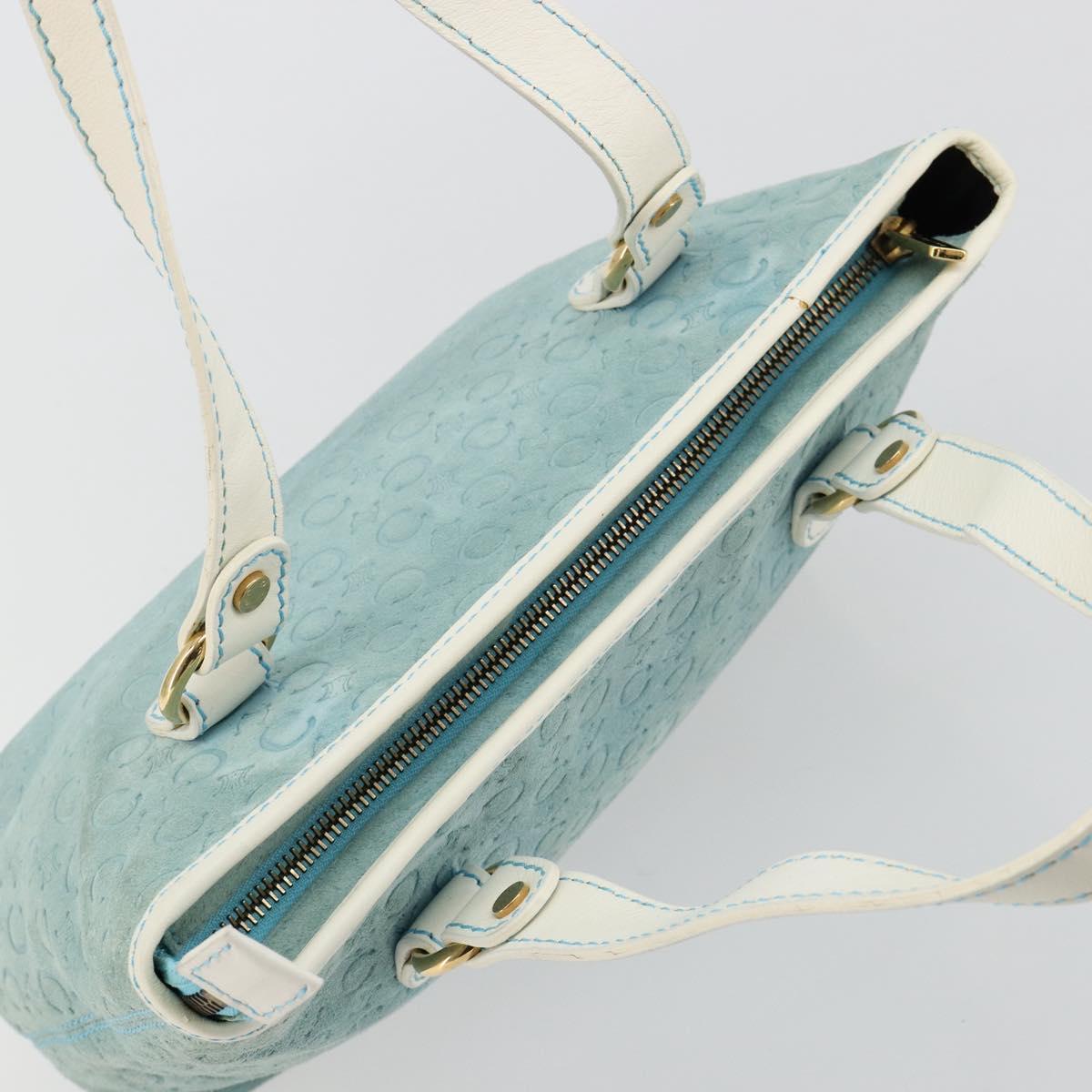 CELINE C Macadam Canvas Hand Bag Light Blue Gold Auth 181177