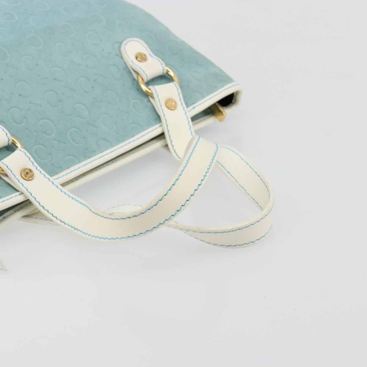 CELINE C Macadam Canvas Hand Bag Light Blue Gold Auth 181177
