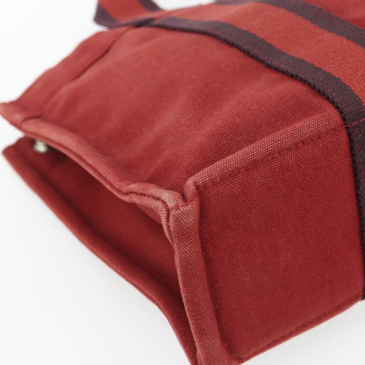 HERMES Fourre Tout PM Hand Bag Canvas Red Navy Silver Auth 181180