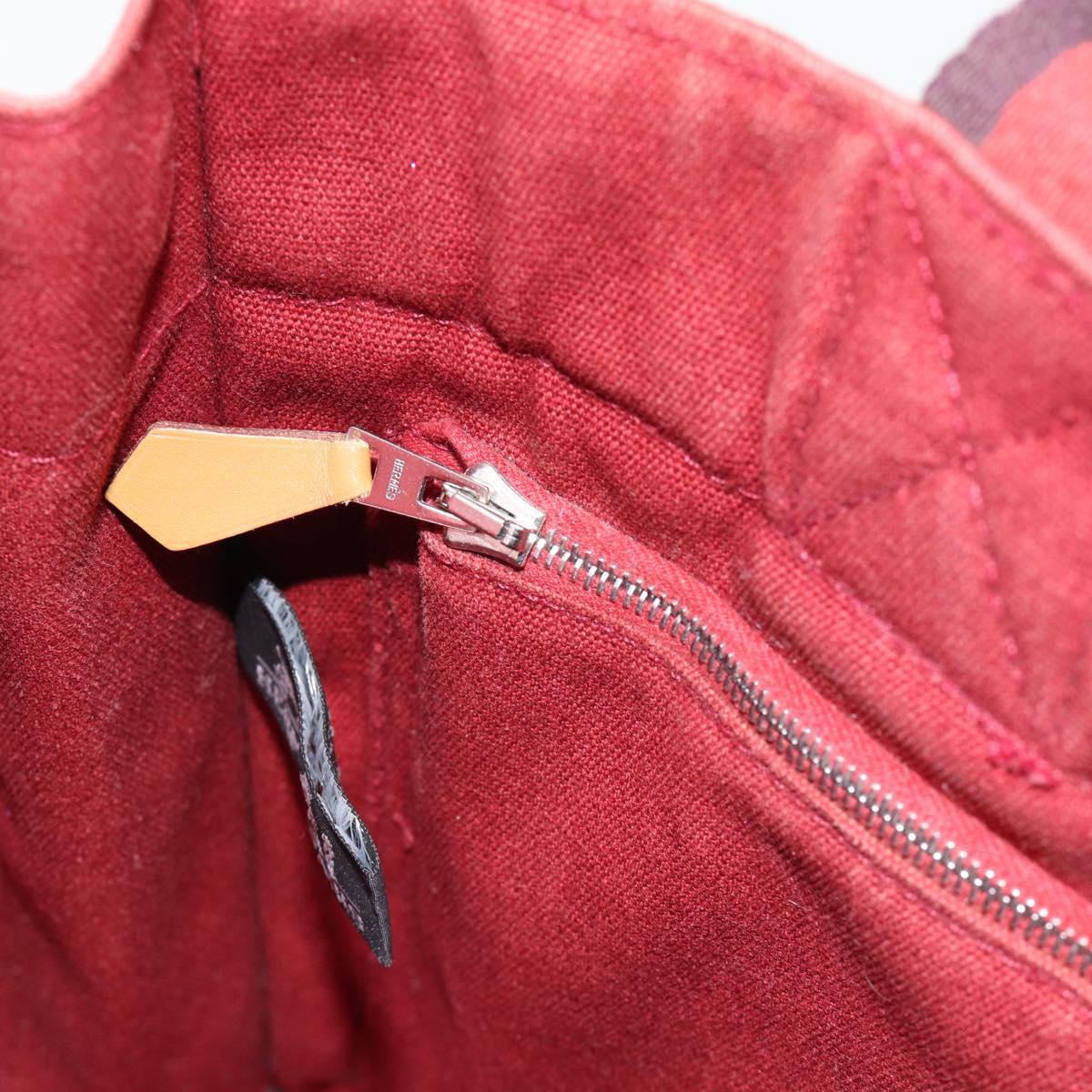HERMES Fourre Tout PM Hand Bag Canvas Red Navy Silver Auth 181180
