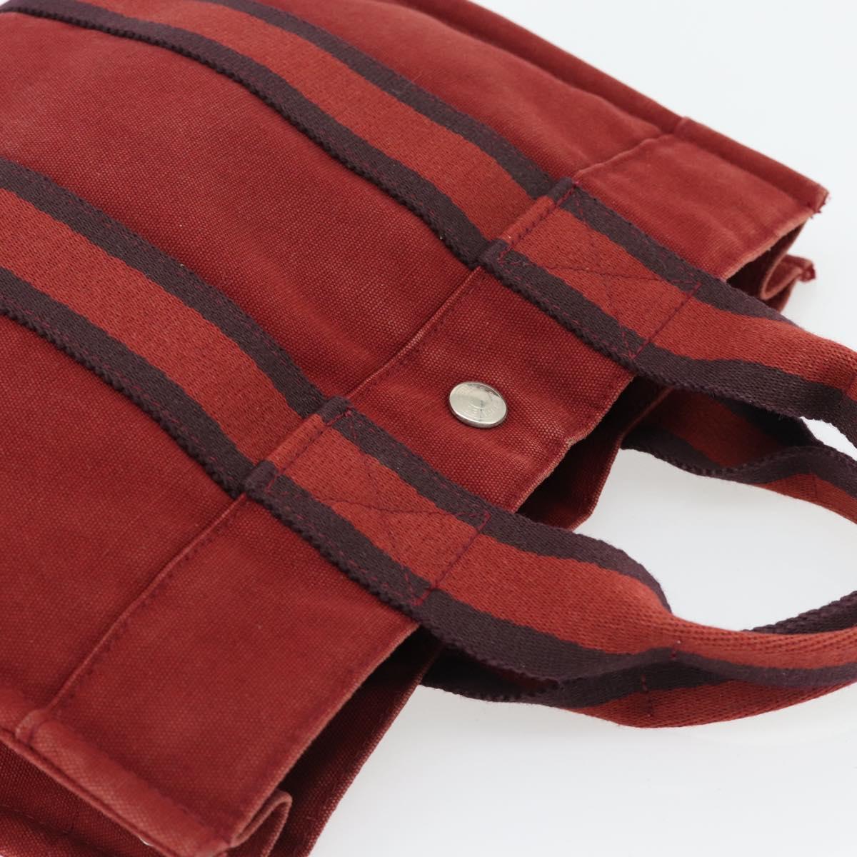 HERMES Fourre Tout PM Hand Bag Canvas Red Navy Silver Auth 181180