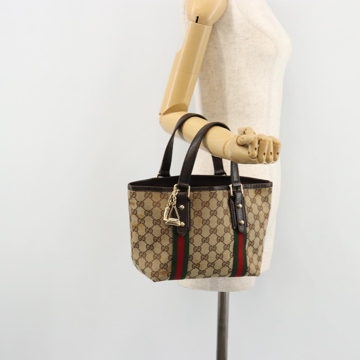 GUCCI GG Canvas Web Sherry Line Hand Bag Beige Gold Red 139261 Auth 181181