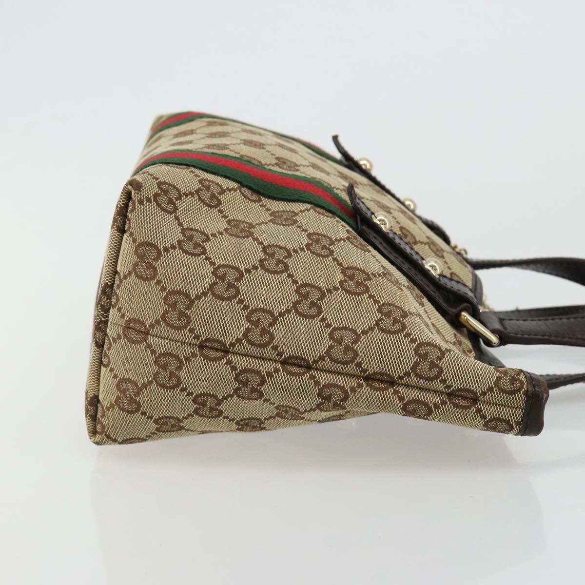 GUCCI GG Canvas Web Sherry Line Hand Bag Beige Gold Red 139261 Auth 181181