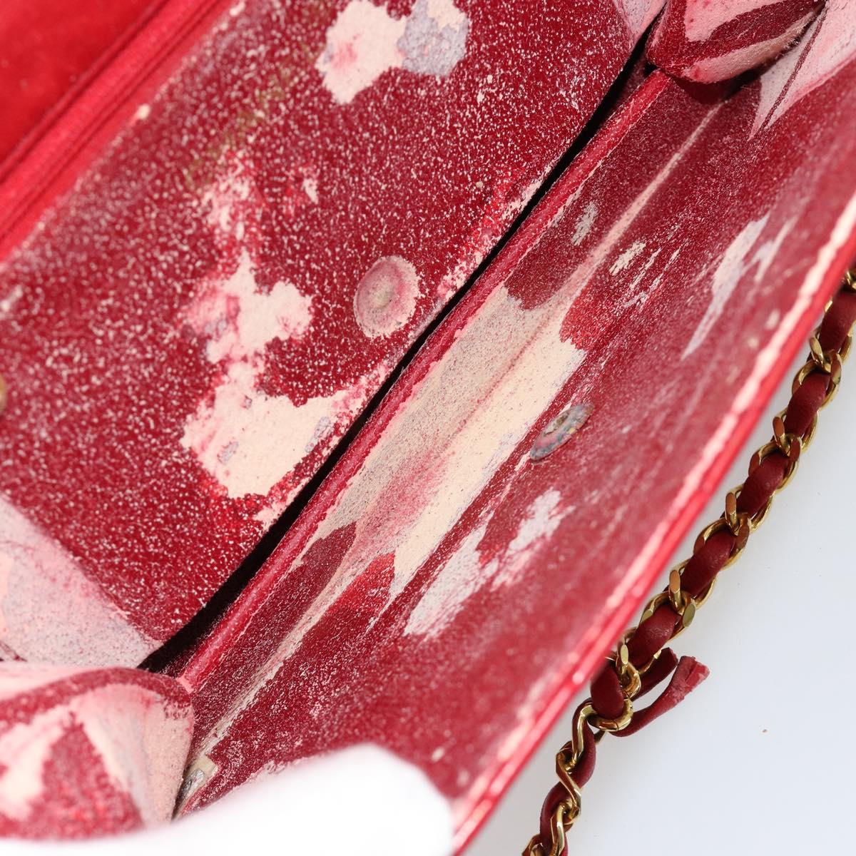 CHANEL Matelasse Chain Shoulder Bag Lamb Skin Red Gold CC Auth 181183