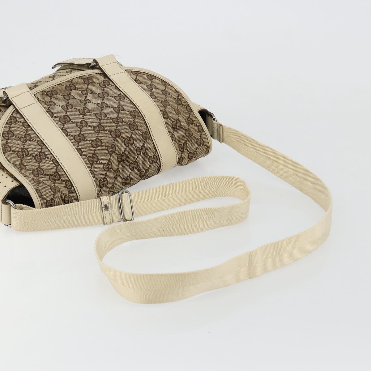 GUCCI GG Canvas Shoulder Bag Beige Silver 145859 Auth 181188
